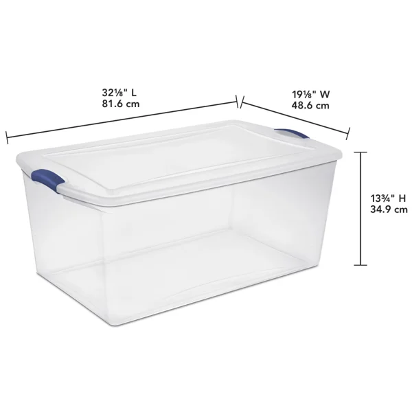 (2 pack)105 Quart Extra-Large Latching Storage Bin, Clear Plastic Storage Container with Latch Lid, Blue view 2