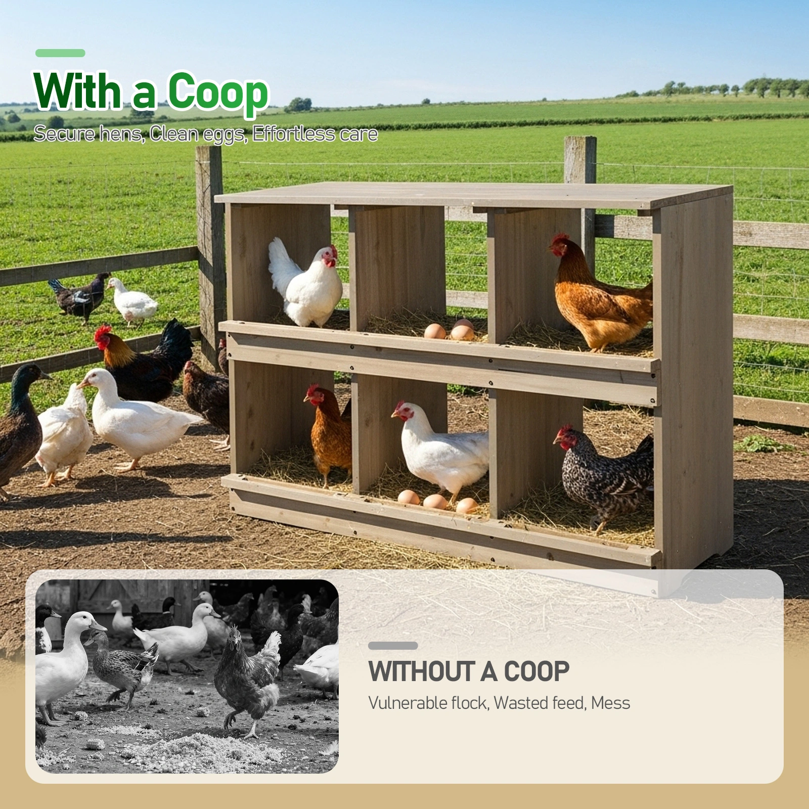 Wooden Chicken Nesting Box 6 Compartment - Gray Egg Laying Nest Box for Chickens Hens Ducks view 10