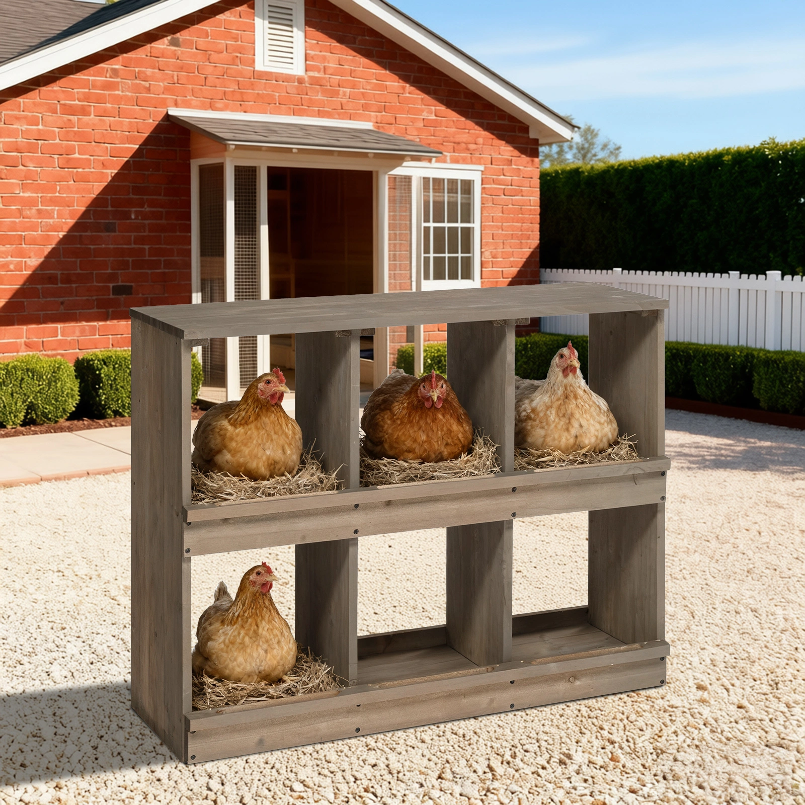 Wooden Chicken Nesting Box 6 Compartment - Gray Egg Laying Nest Box for Chickens Hens Ducks view 4
