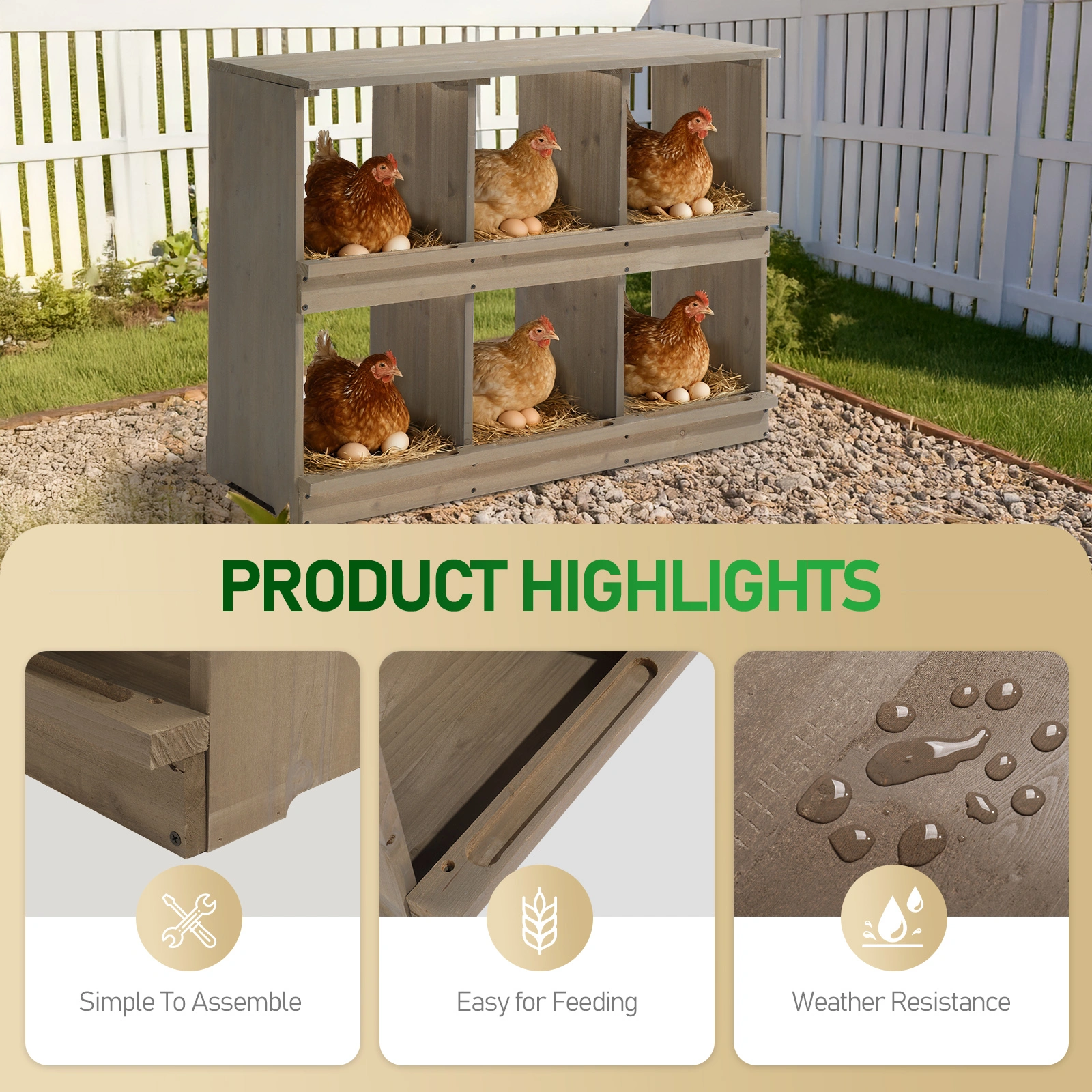 Wooden Chicken Nesting Box 6 Compartment - Gray Egg Laying Nest Box for Chickens Hens Ducks view 8