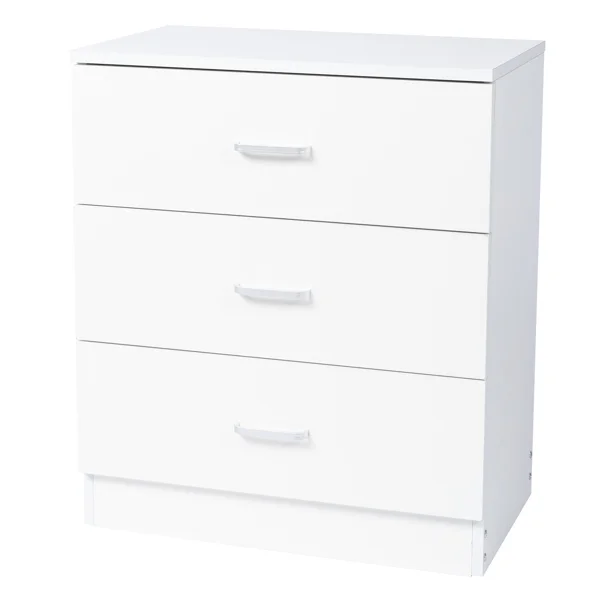 3-Drawer Tall Cabinet Particleboard Bedside Table with Textured Melamine Finish White view 3