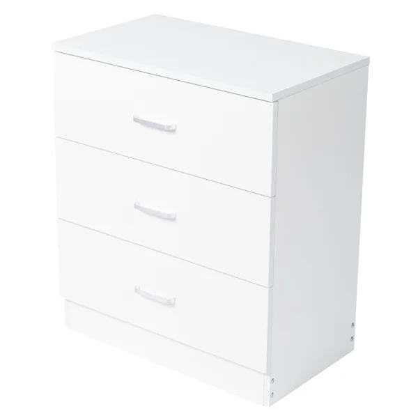 3-Drawer Tall Cabinet Particleboard Bedside Table with Textured Melamine Finish White view 5