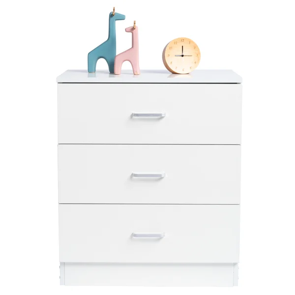 3-Drawer Tall Cabinet Particleboard Bedside Table with Textured Melamine Finish White view 6
