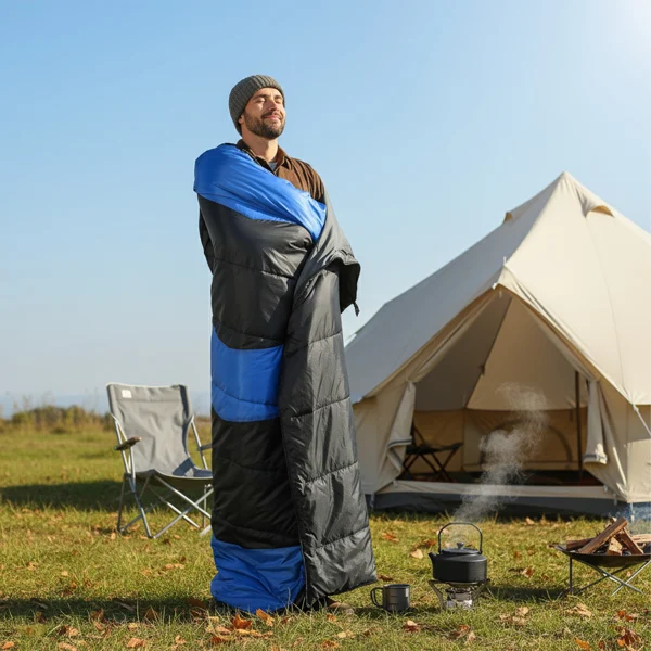 Rectangular Heated Sleeping Bag, Lightweight Sleeping Bag with Multi USB Powered Heating Pads, Waterproof Compact Envelope Sleeping Bag for Backpacking Hiking, Blue view 2