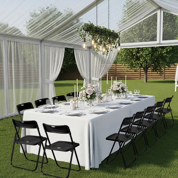 10 Pack Plastic Folding Chairs, Stackable Commercial Chairs, Portable Event Seats Indoor Outdoor for Home Event Party Picnic School Wedding, Black view 4