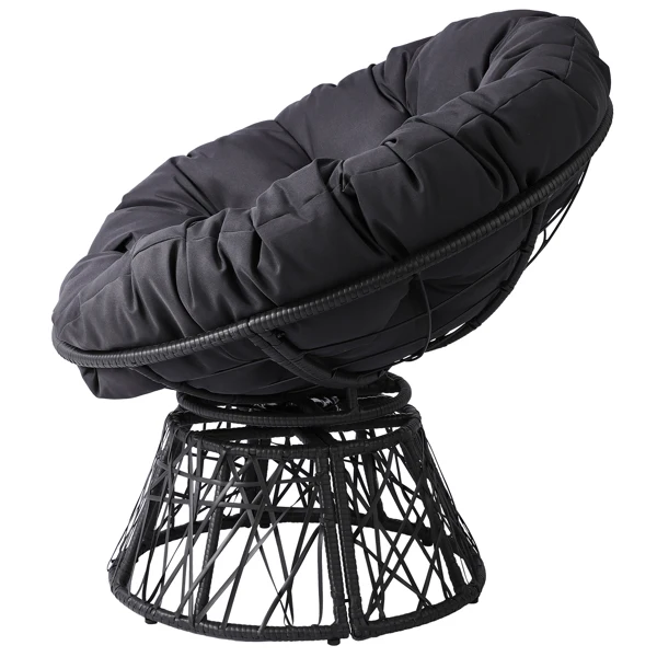 38" Ergonomic Swivel Wicker Papasan Chair with Thick Tufted Cushions, 360 Degree Rotatable Chairs for Living Room Bedroom Reading Room, Gray Cushion view 2