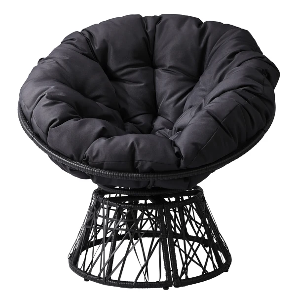38" Ergonomic Swivel Wicker Papasan Chair with Thick Tufted Cushions, 360 Degree Rotatable Chairs for Living Room Bedroom Reading Room, Gray Cushion