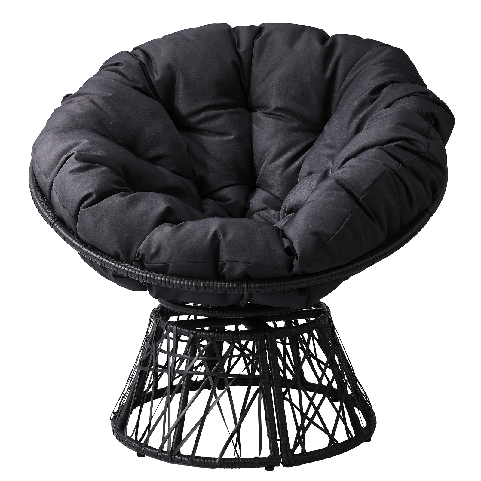 38 Inch Wicker Papasan Chair with Thick Tufted Cushion, Ergonomic 360 Swivel Chair, Gray