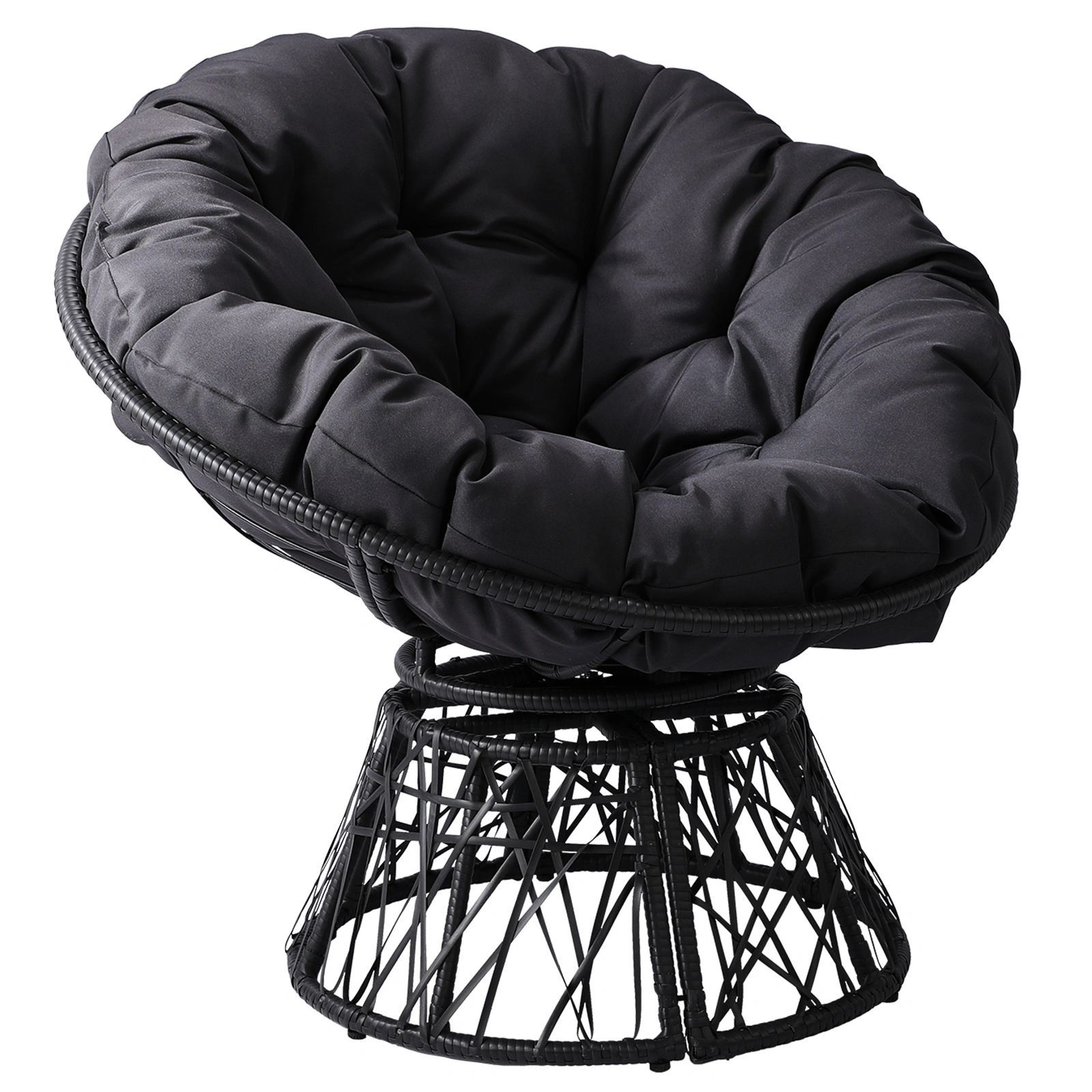 38 Inch Wicker Papasan Chair with Thick Tufted Cushion, Ergonomic 360 Swivel Chair, Gray view 12