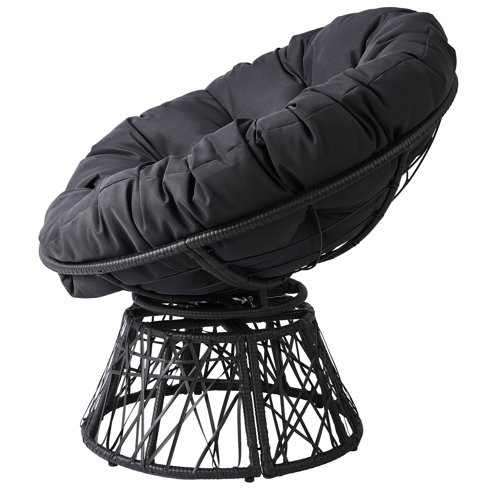 38 Inch Wicker Papasan Chair with Thick Tufted Cushion, Ergonomic 360 Swivel Chair, Gray view 2