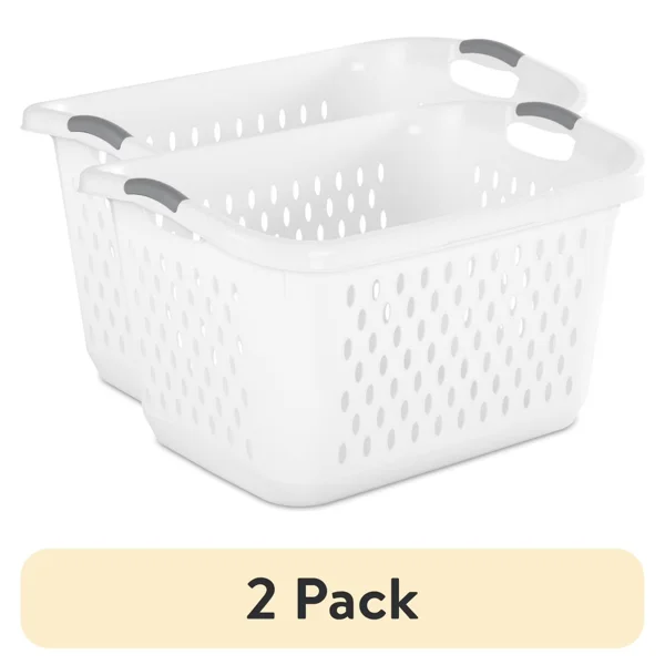 (2 pack) Extra Large 2.7 Bushel Plastic Laundry Basket with 2 Carry Handles, White, Adult (Shipment from Walmart)
