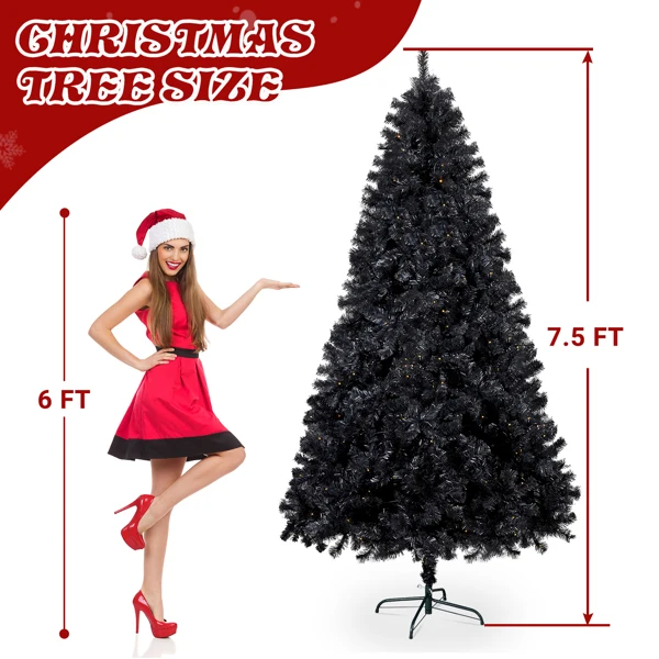 7.5 FT Pre-lit Artificial Christmas Tree, Hinged Xmas Pine Tree with 1350 Branch Tips, 400 Lights and Remote Control for Holiday Party Office Home, Black view 6