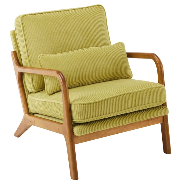 Low Arm Accent Chair - Olive Green Corduroy Upholstered Indoor Lounge Chair, Compact Single Seater with Sturdy Frame (330LBS Weight Capacity)