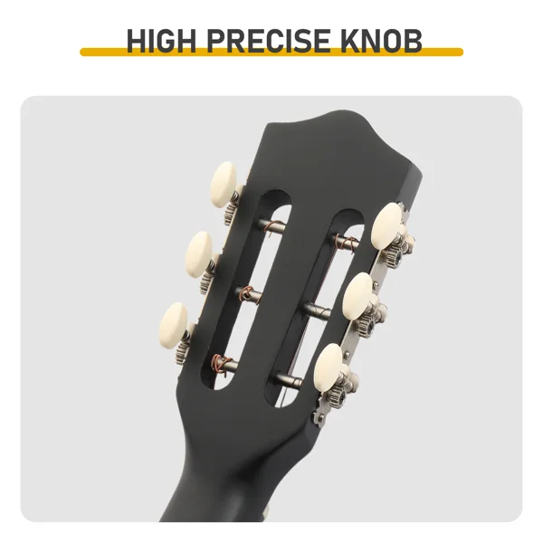Matte Black 30-inch Round Acoustic Guitar with Picks, Strings, Capo, Case, Tuner, and Strap view 6