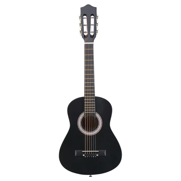 Matte Black 30-inch Round Acoustic Guitar with Picks, Strings, Capo, Case, Tuner, and Strap
