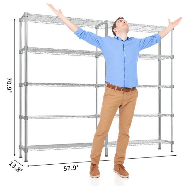 5-layer double row, freely adjustable layer spacing, with adjustable feet, display stand, iron, 147*35*180cm, chrome-plated view 5