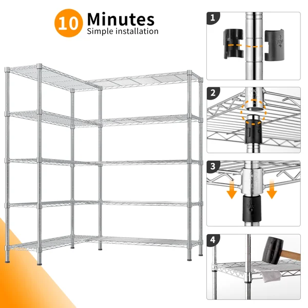 5-layer double row, freely adjustable layer spacing, with adjustable feet, display stand, iron, 147*35*180cm, chrome-plated view 6