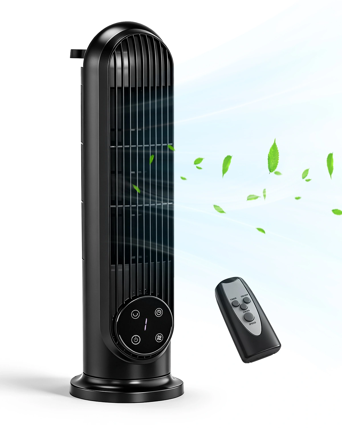 US Standard RTW-CR Tower Fan 16 Inch, 110V 25W Mini Column Fan with Remote & Touch Control, Plastic Copper Motor, Black