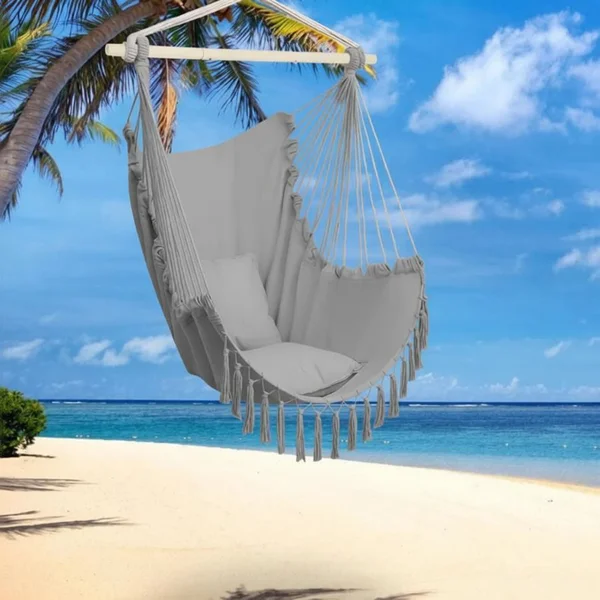 Pillow Tassel Hanging Chair Light Gray view 4