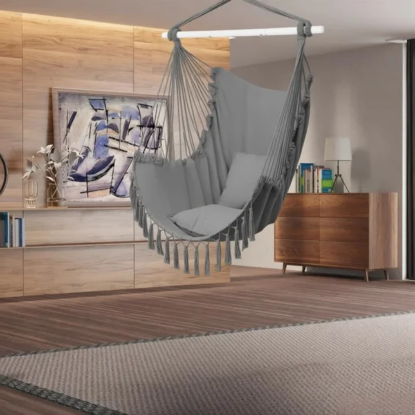 Pillow Tassel Hanging Chair Light Gray view 6