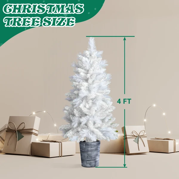 4 FT White Artificial Christmas Tree with Pot Stand, Potted Xmas Pine Tree with 200 Branch Tips for Holiday Party Office Home, White view 6
