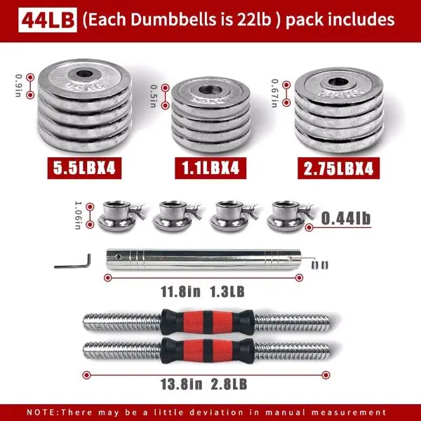 Adjustable Dumbbell Set Home Gym Cast Iron Barbell Sets with Carry Box 44lbs Office Bedroom Workout Dumbbells for Men and Women view 3
