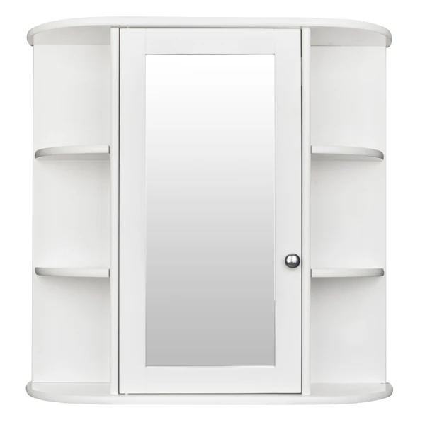 3-tier Single Door Mirror Indoor Bathroom Wall Mounted Cabinet Shelf White view 4