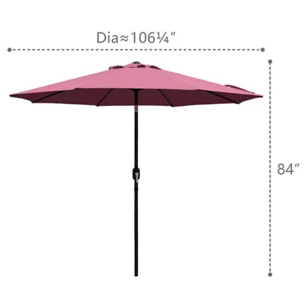 Outdoor 9ft Patio Umbrella with Crank Handle and Push Button Tilt, Outdoor Market Umbrella with 8 Ribs - Burgundy view 3