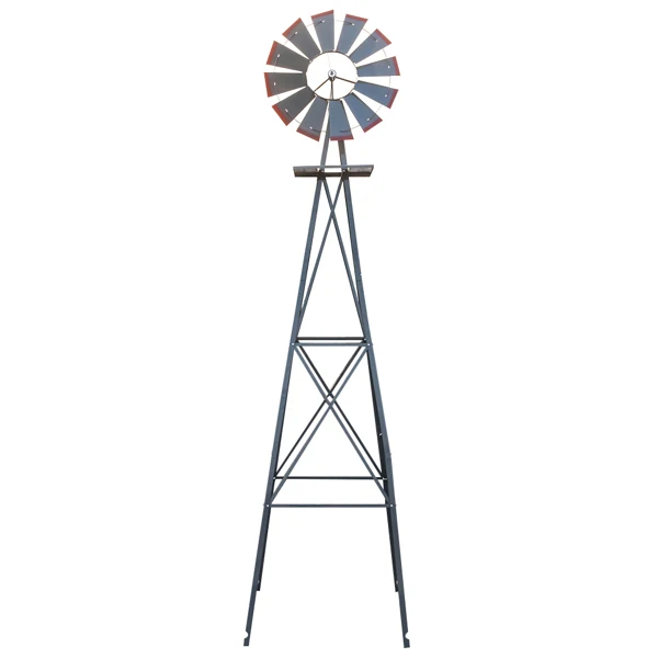 8FT Weather Resistant Yard Garden Windmill Gray & Red view 2
