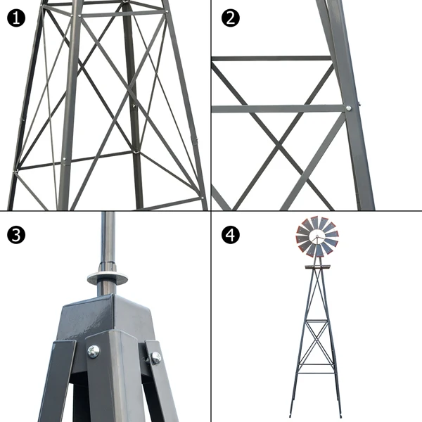 8FT Weather Resistant Yard Garden Windmill Gray & Red view 3