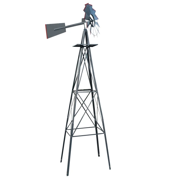 8FT Weather Resistant Yard Garden Windmill Gray & Red view 5