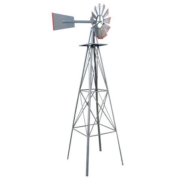 8FT Weather Resistant Yard Garden Windmill Gray & Red view 6