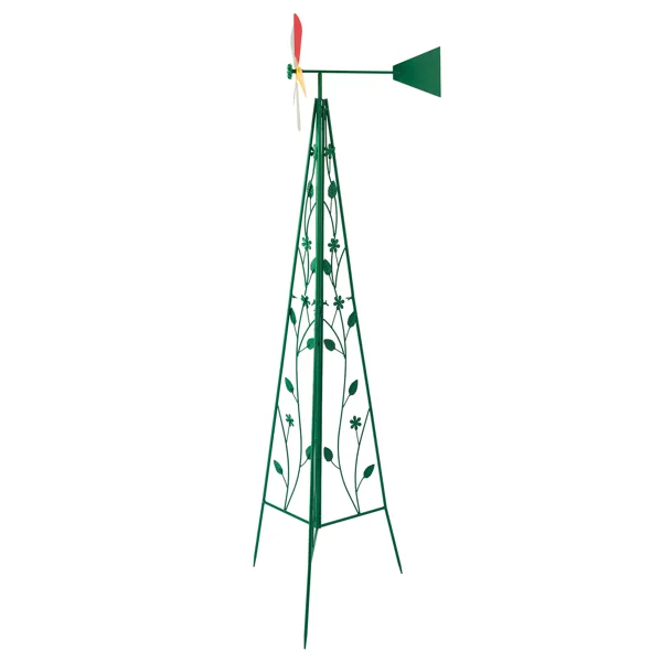 6.2ft Green 5-Blade Iron Windmill with Tripod Stand view 3