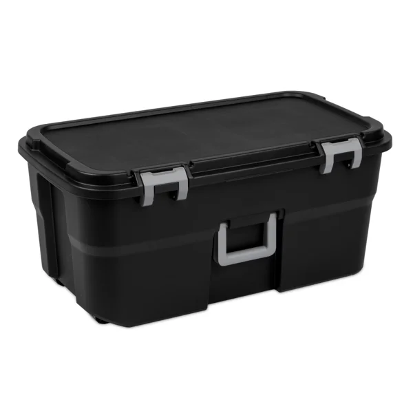 22 Gallon Large Wheeled Footlocker, Heavy Duty Plastic Storage Trunk Container, Lockable with Wheels and Handle, Black (Shipment from Walmart)