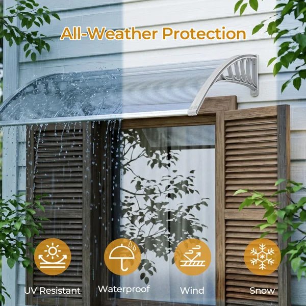 Awning for Door Entrance Window, 38x40 Inch Window Canopy Exterior, UV Rain Snow Protection for House Porch Patio Deck, Gray Bracket & Gray Blue Board view 5