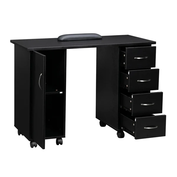 Double Edged Manicure Nail Table with Drawer Black view 2