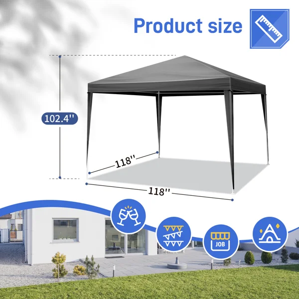 10×10ft Black Outdoor Canopy Gazebo with 4 Removable Side Panels, 2 Zipper Doors and 2 Mesh Windows, Heavy Duty PE Cloth, Powder Coated Iron Pipes for Backyard Party Camping view 6