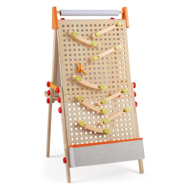 4-in-1 Kids Art Easel with Marble Run, Adjustable Height Double-Sided Drawing Easel with Paper Roll & Storage view 5