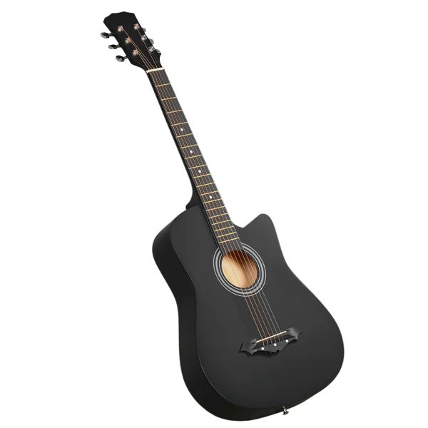 Matte Black 38-inch Acoustic Guitar with Picks, Strings, Capo, Case, Tuner, and Strap view 2