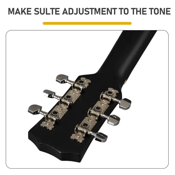 Matte Black 38-inch Acoustic Guitar with Picks, Strings, Capo, Case, Tuner, and Strap view 4