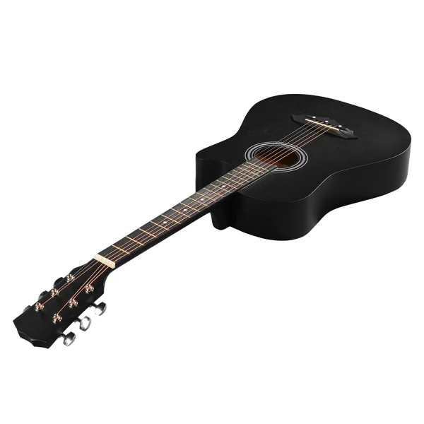 Matte Black 38-inch Acoustic Guitar with Picks, Strings, Capo, Case, Tuner, and Strap view 5