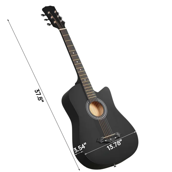 Matte Black 38-inch Acoustic Guitar with Picks, Strings, Capo, Case, Tuner, and Strap view 6