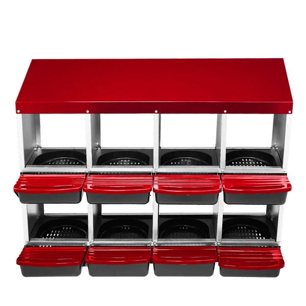 Chicken Nesting Box, 8 Compartment Roll Away Nesting Box for Laying Eggs, Wall Mount Chicken Nesting Boxes, Easy Egg Collection, Cleanable Pull Out Hen Roosting Boxes, 8 Holes, Red view 2