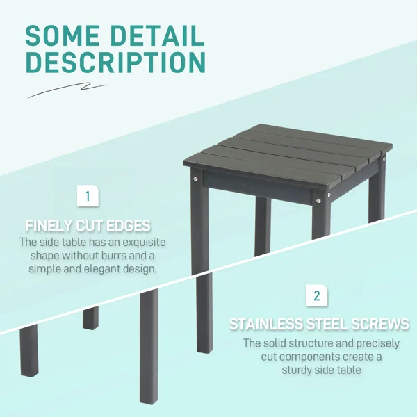 Outdoor Side Table, HDPE Adirondack Table Patio Side Table, Weather Resistant End Table Small Outdoor Table, Dark Grey, Square view 2