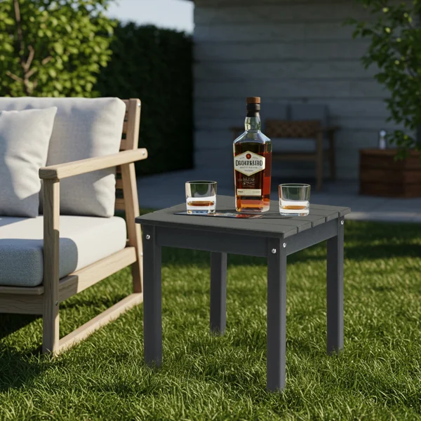 Outdoor Side Table, HDPE Adirondack Table Patio Side Table, Weather Resistant End Table Small Outdoor Table, Dark Grey, Square view 6