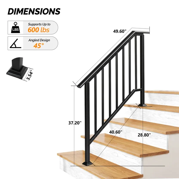 Handrails for Outdoor Steps Fits 3 to 4 Steps view 3