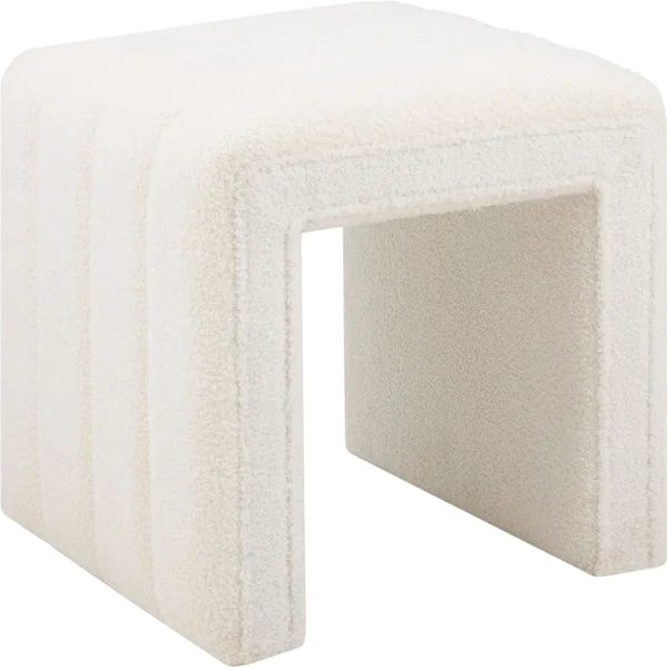Modern Teddy Velvet Ottoman Footrest, Vanity Stool, and Shoe Bench for Makeup Room, Living Room, Entryway（White)