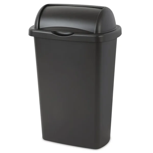 Large Kitchen Trash Can, 13 Gallon Plastic Garbage Bin with Roll Top Lid, Black (Shipment from Walmart)