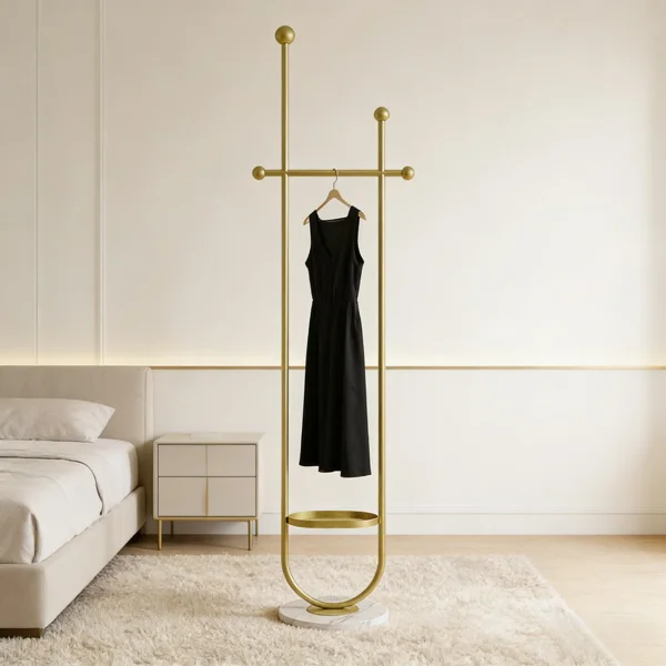 Clothing Rack, Golden Metal Freestanding Heavy Duty Clothes Rack with Marble Base, Multipurpose Garment Hanger for Bedroom, Hat, Scarf, Jacket view 4