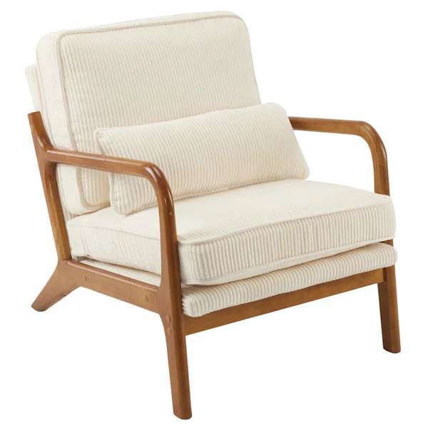 Low Arm Accent Chair - Off-White Corduroy Upholstered Indoor Lounge Chair, Compact Single Seater with Sturdy Frame (330LBS Weight Capacity)